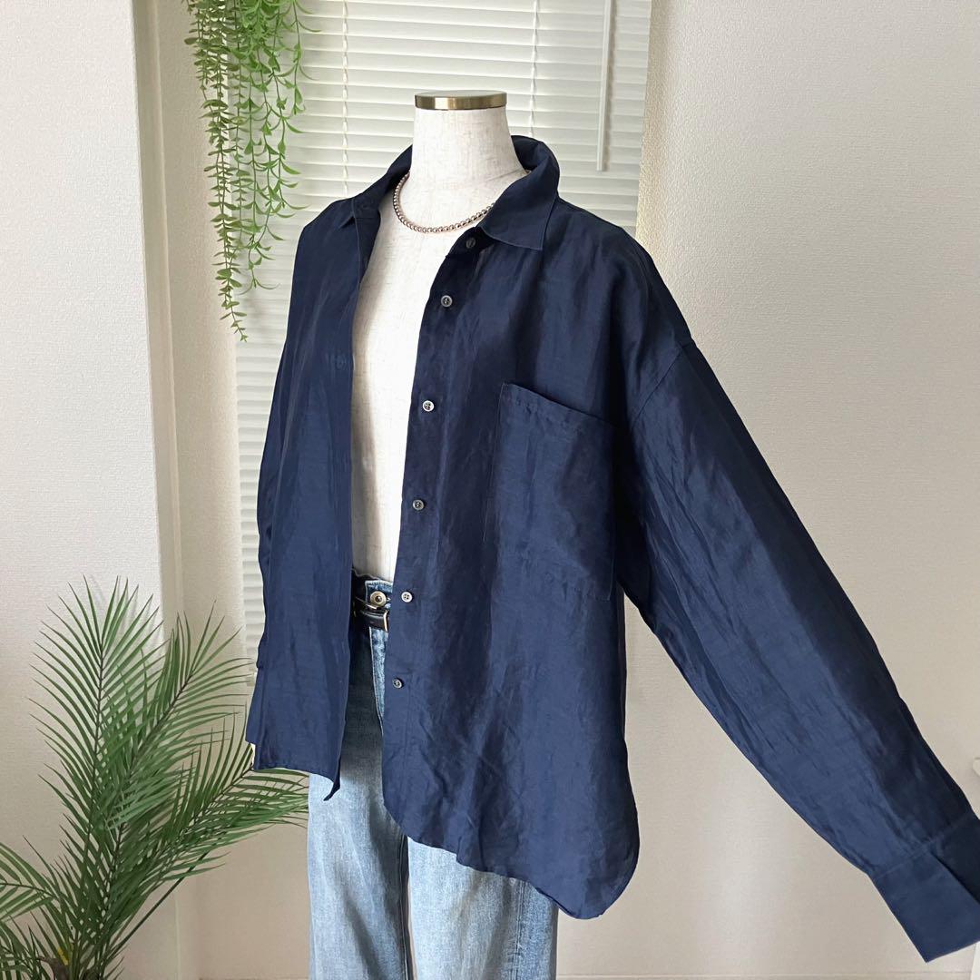 【美品】IENA ラミーリヨセルスリットシャツ 38 ネイビー