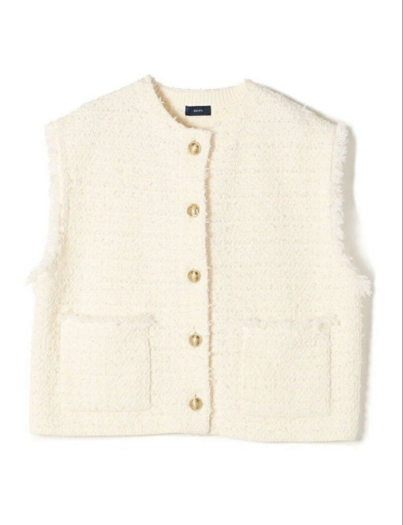 SHIPS WOMEN 手洗い ニット ツイード クルーネック ベスト SIZE SHIPS for women