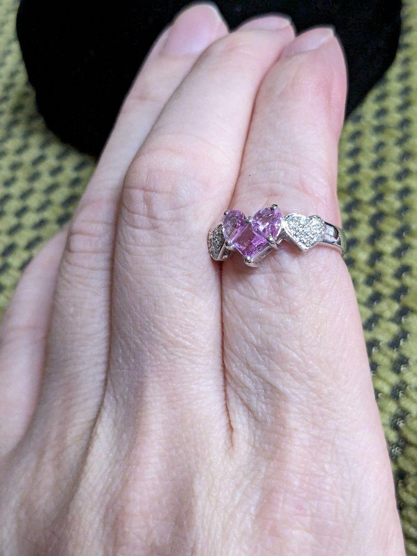 試着のみ！ k14WG ピンクサファイヤ×ダイヤ1.25ct，0.10ctリング