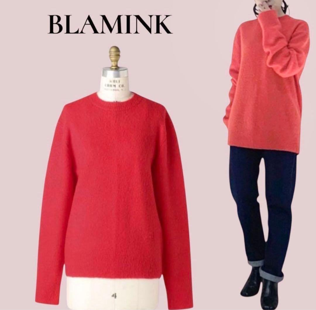 級 BLAMINK ウールナイロンエンブロニット M 赤 定価5万円M BLAMINK