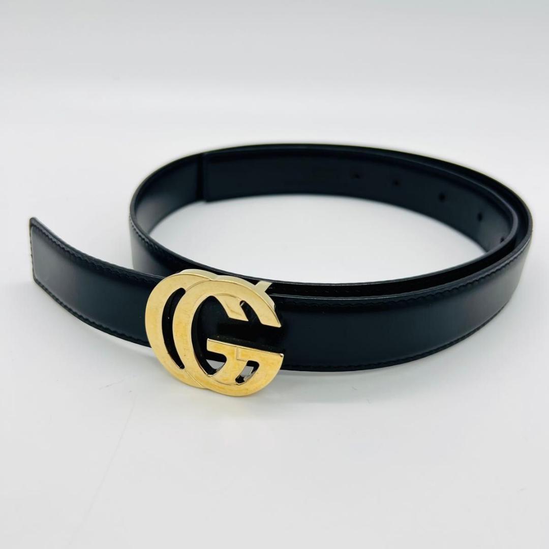 グッチ インターロッキング G ベルト ゴールド ブラック レザー メタルGUCCI