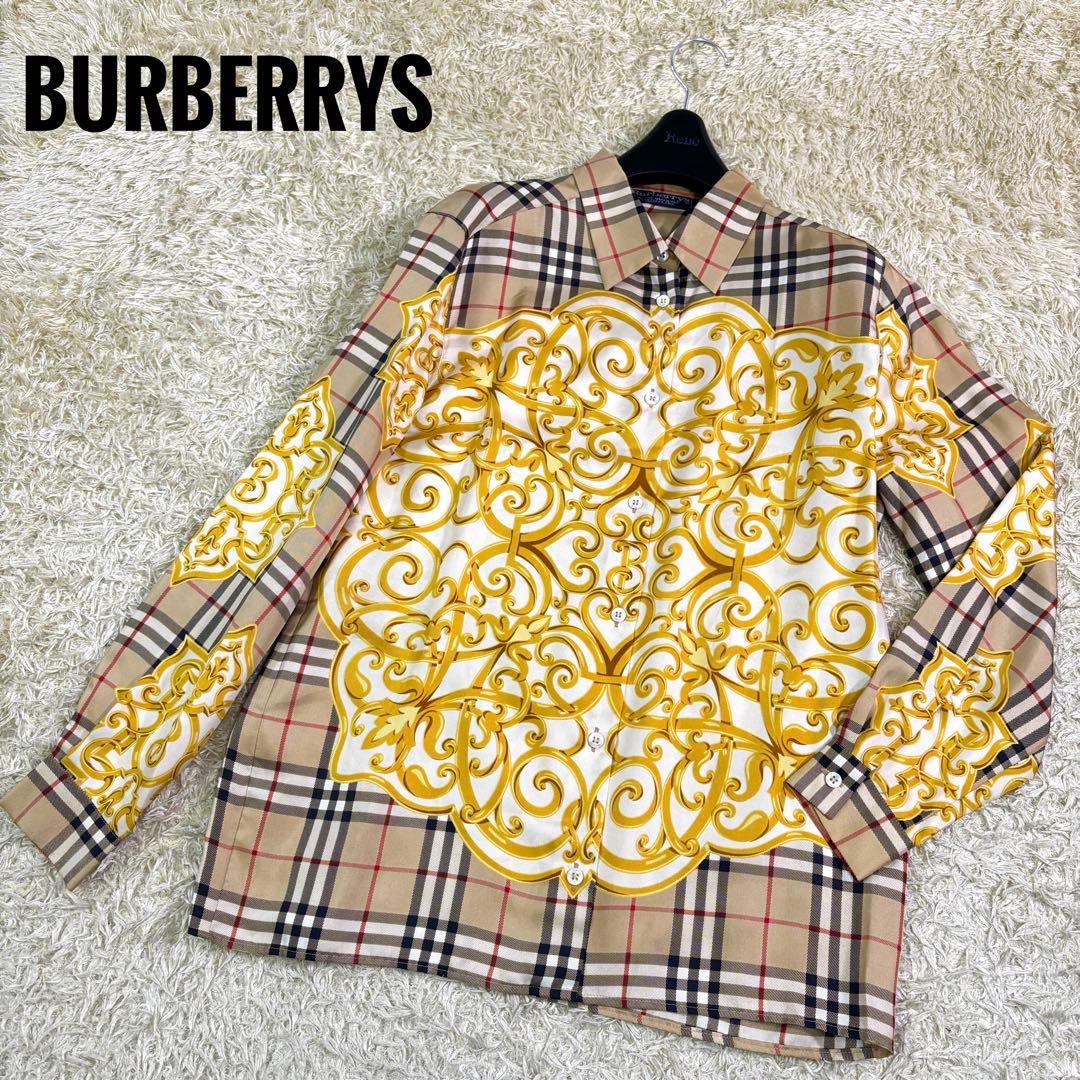 バーバリーズ イタリア製 ノバチェック シルク シャツL BURBERRY