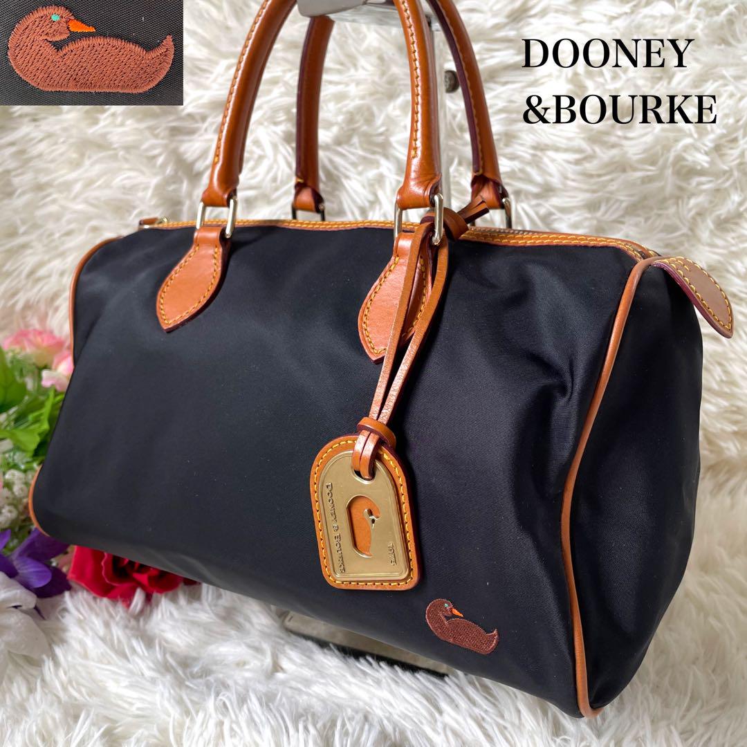 DOONEY&BOURKEブラック×ブラウンバイカラーミニボストンアヒルロゴ刺繍