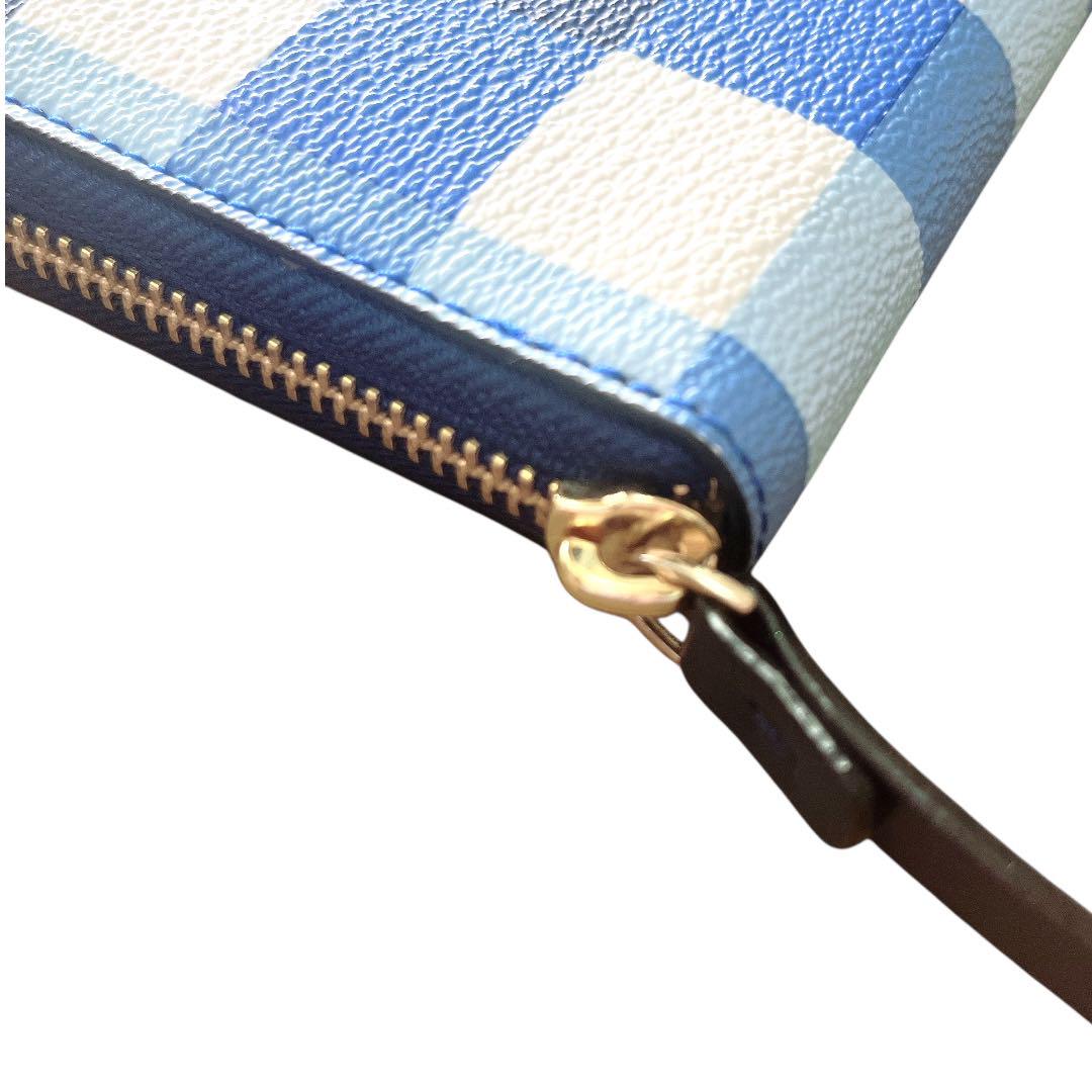 未使用】kate spade チェック柄 長財布 ブルー ラウンド