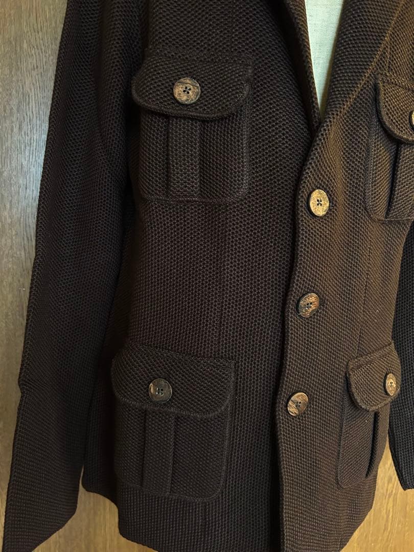 ALBARENA メンズ ブラウン ポケット付きサファリジャケット イタリア製 ALBARENA メンズ ブラウン ポケット付きサファリジャケット イタリア製