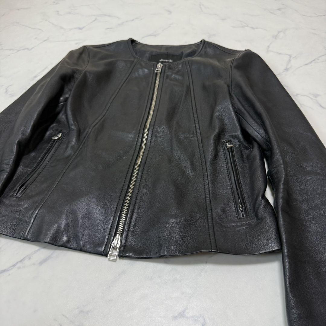 22年商品　allureville レザークルーネックブルゾン　М　ブラック