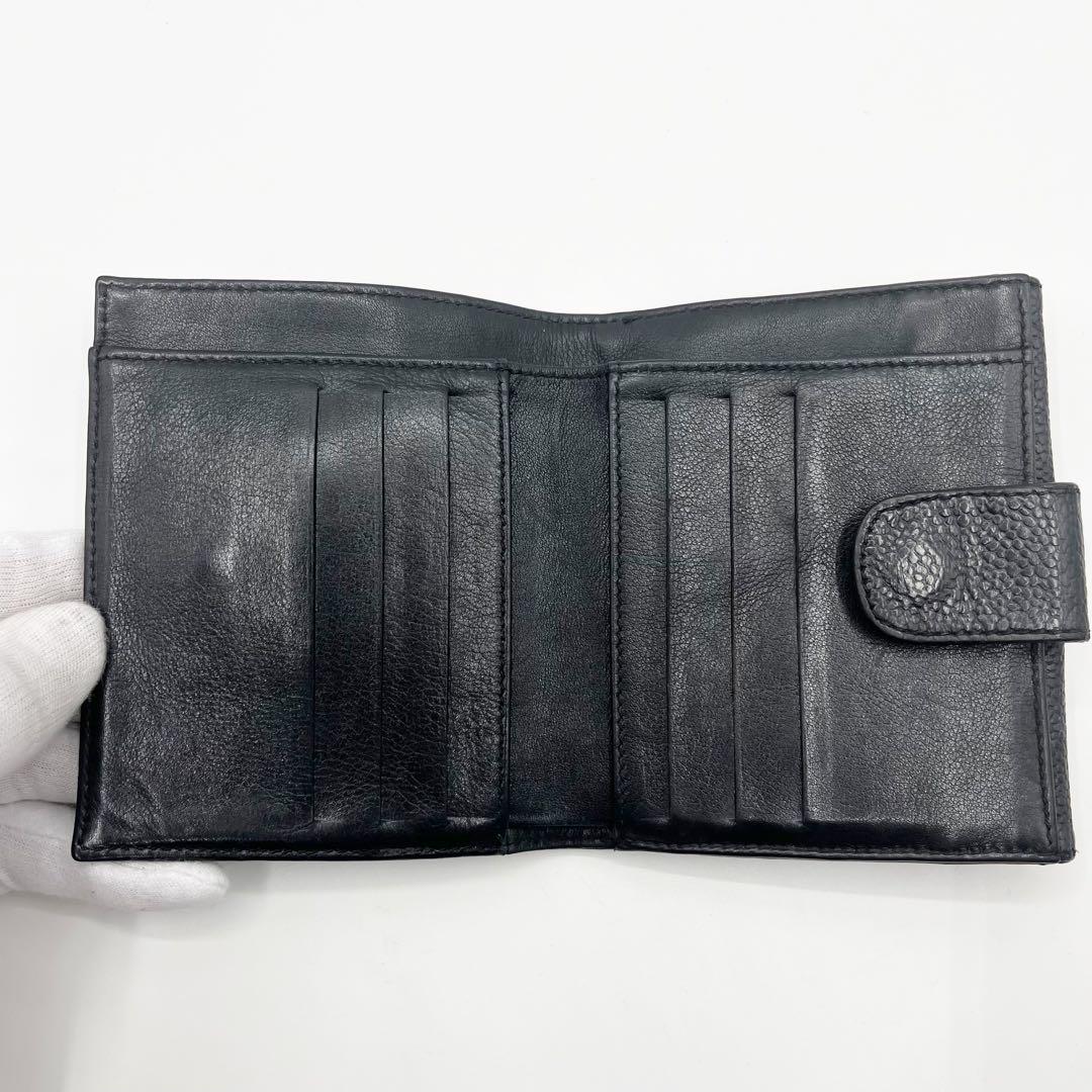 美品✨ CHANEL キャビアスキン 財布 ブラック ✨美品✨CHANEL シャネル 二つ折り キャビアスキン 財布 ブラック 黒