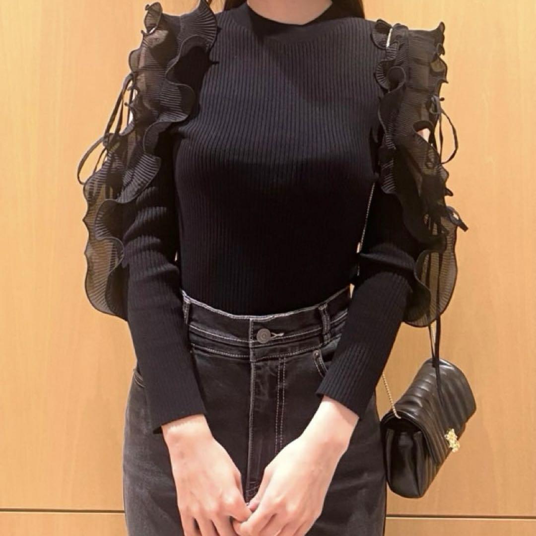 新品✨SNIDEL スナイデル フリルスリーブニットプルオーバー