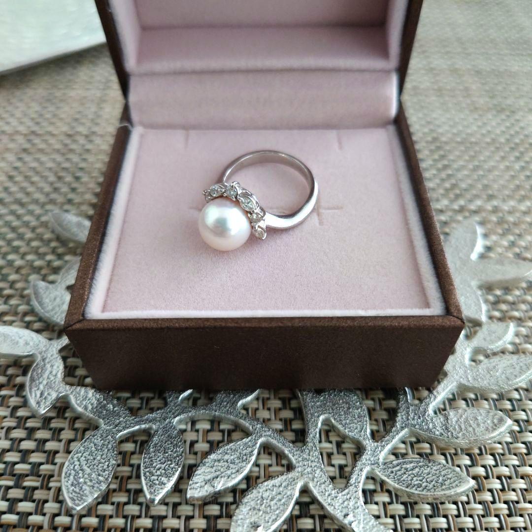 2種類選べる パール リング プラチナ ダイアモンド 指輪 マリッジ