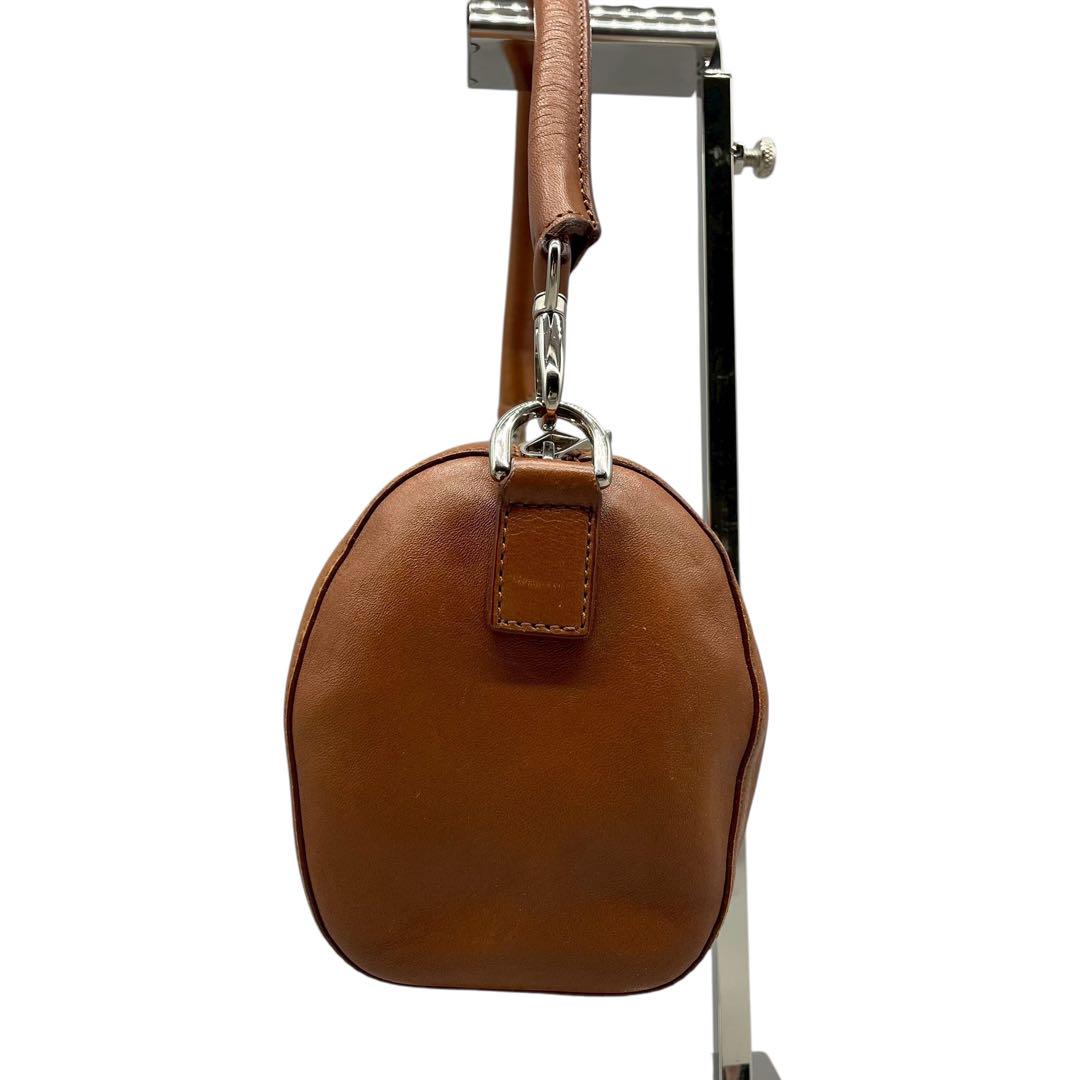 HIROFU ハンドバッグ ロゴ シルバー金具 レザー ブラウンΩ