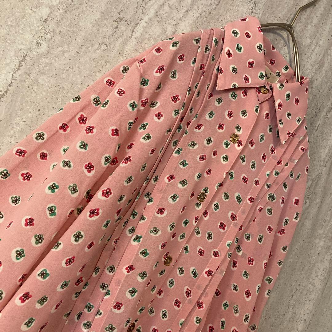 ヴィンテージ ブラウス お花柄 可愛い レトロ おしゃれボタン 80S ピンク