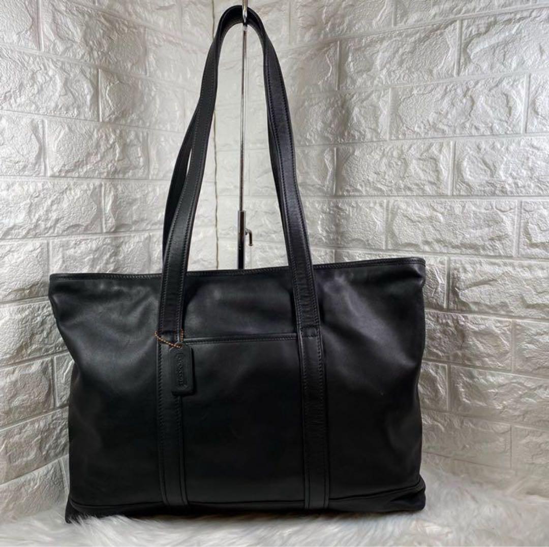 COACH レザー トートバッグ　ハンドバッグ ブラック A4可　大容量 COACH】レザートートバッグ A4 - メルカリ