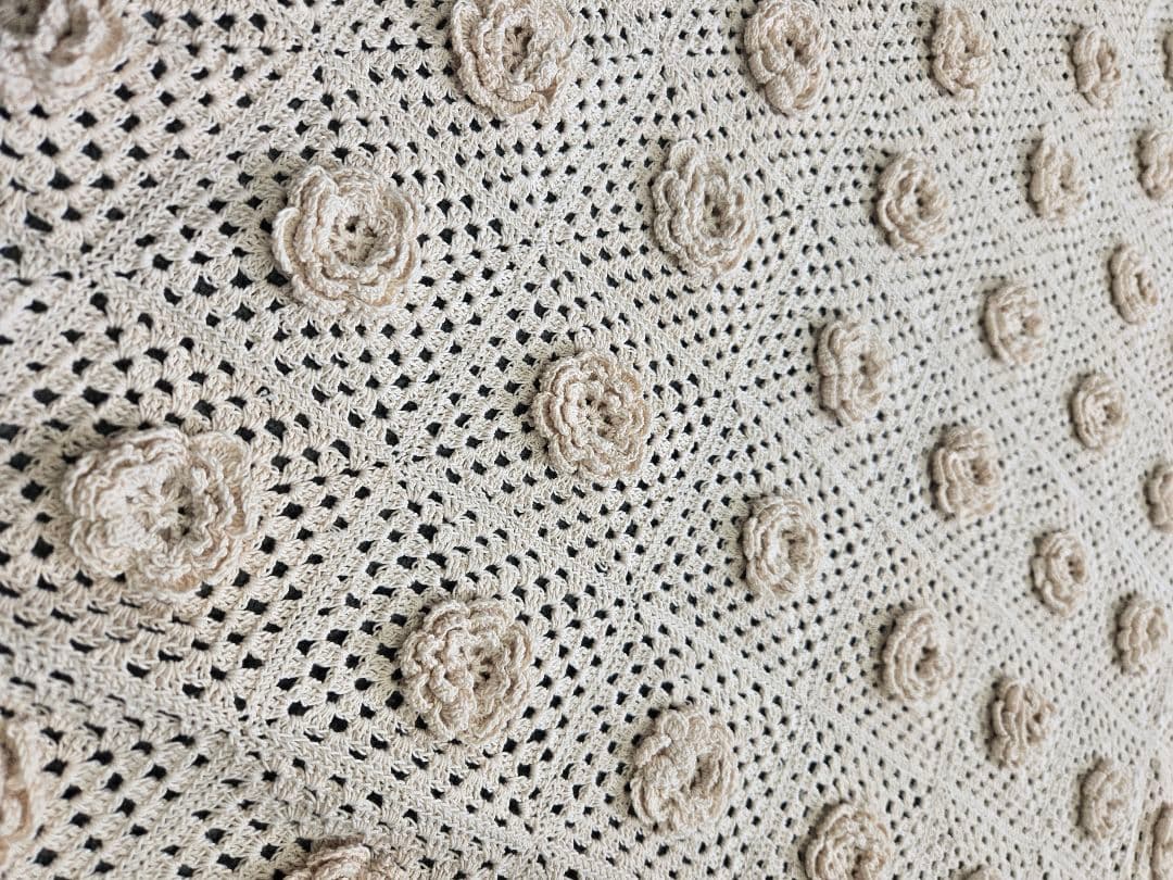 アンティーク アイリッシュクロッシェ 大判 レース編み 花モチーフ カバークロス アンティーク アイリッシュクロッシェ 大判 レース編み 花モチーフ カバークロス