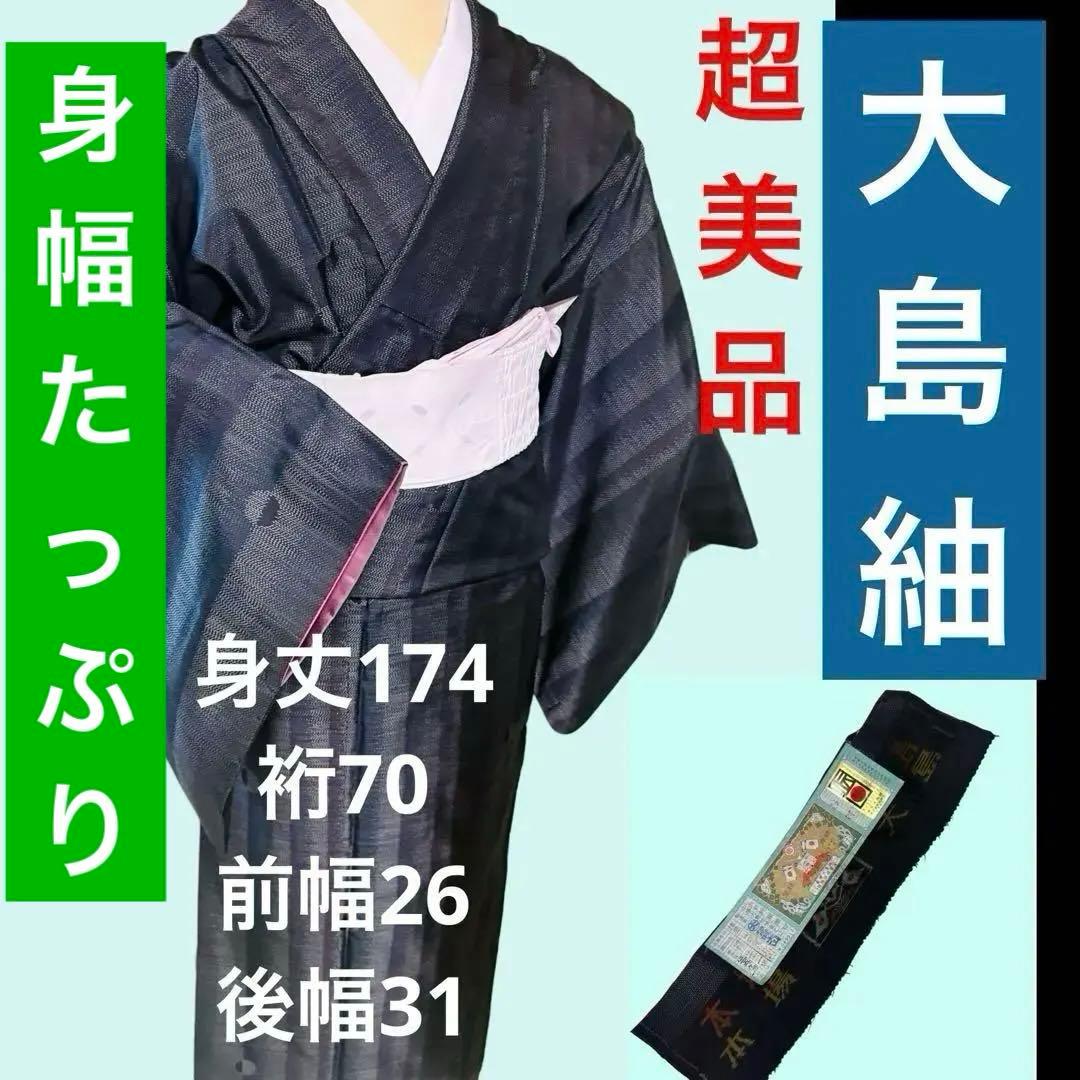 大島紬 証紙あり 身丈174 裄70 ゆったりサイズ 正絹