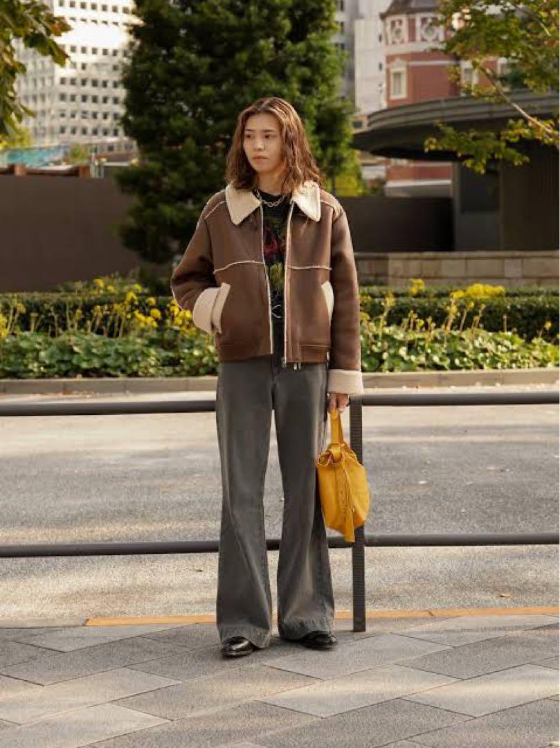 【soerte】Stand collar fake mouton jacket