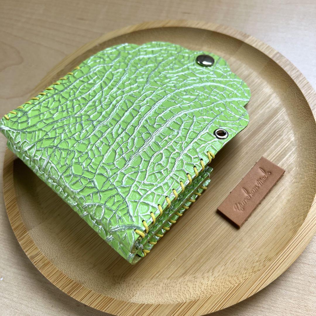 メロンデザイン　牛革財布　ハンドメイド メロン】本革 財布 ハンドメイド 手縫い 三つ折り財布 522レザー