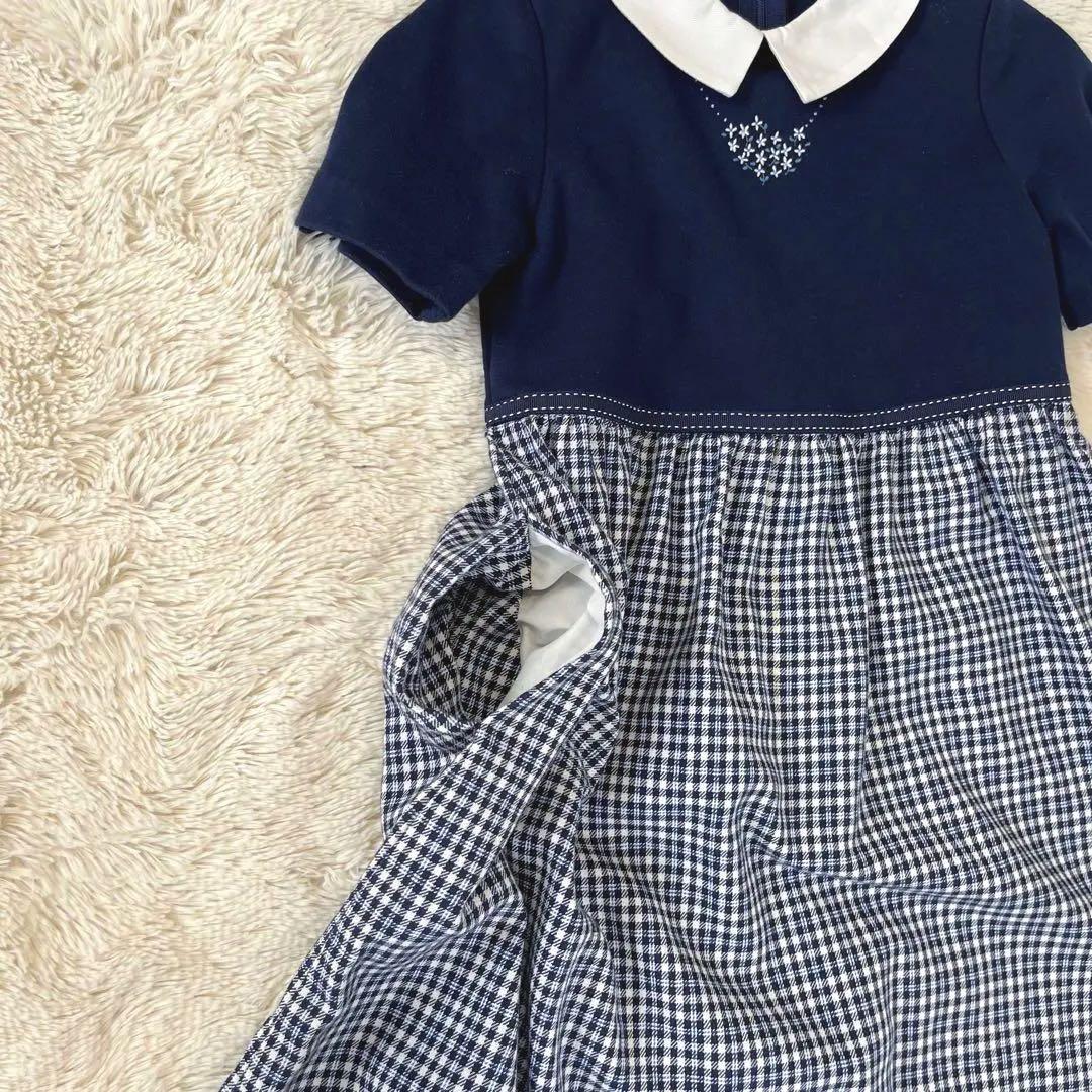 美品✨ファミリア　120フォーマル　アンサンブル お花チェック帽子白襟　入学式 美品✨ファミリア 120フォーマル アンサンブル お花チェック帽子