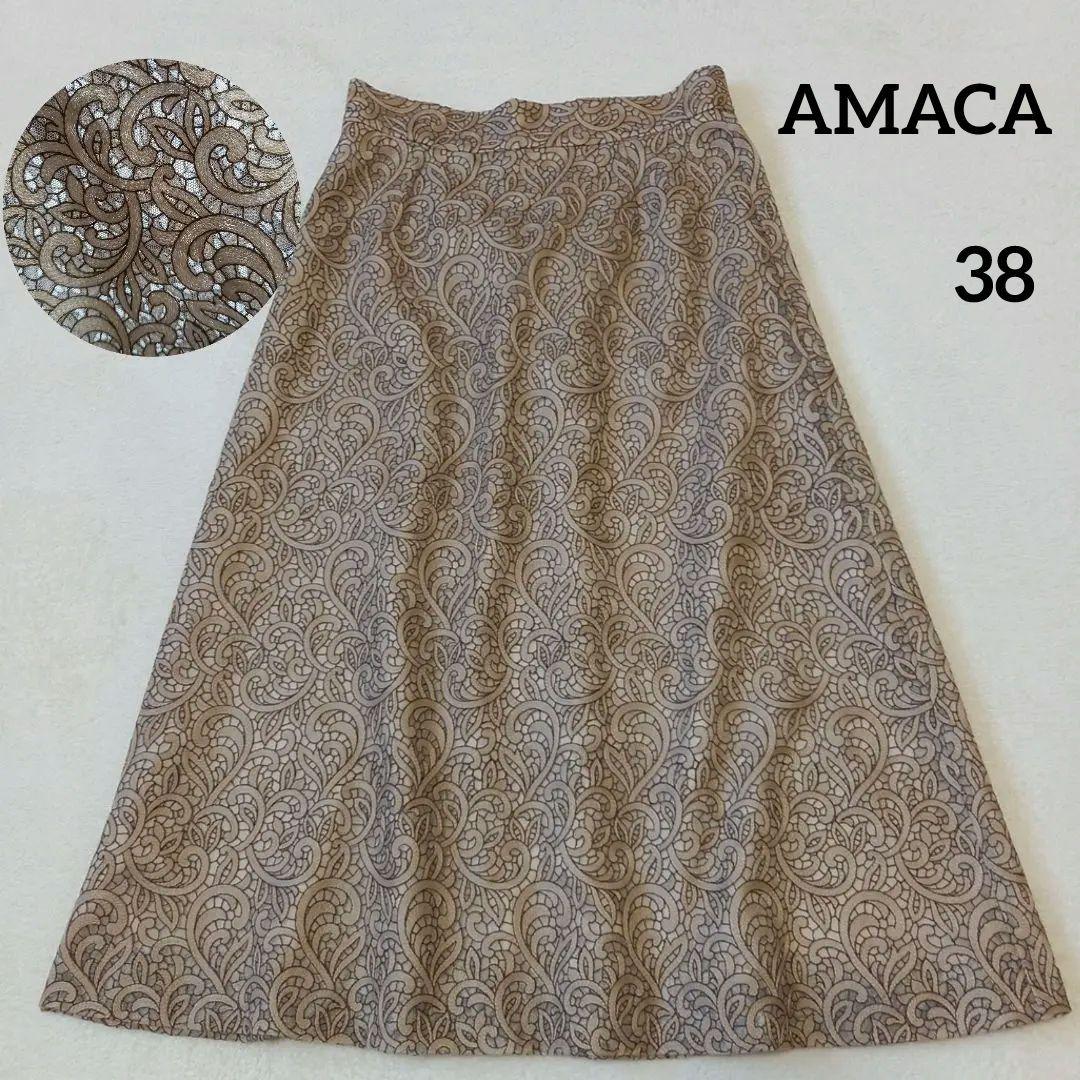 美品【AMACA】アマカ レース刺繍 フレアスカート 38 - メルカリ