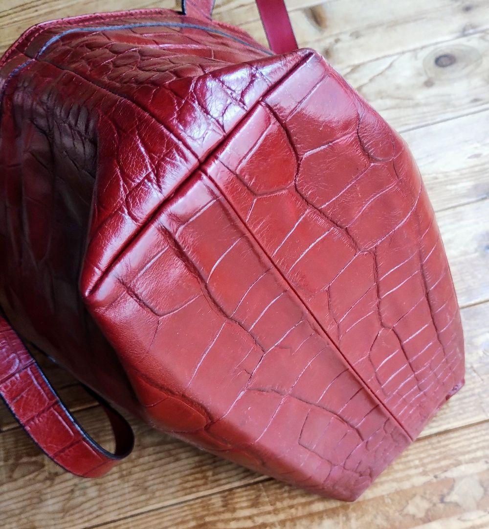 超美品！バリー トートバッグ ハンドバッグ クロコ型押し レザー 大容量 レッド