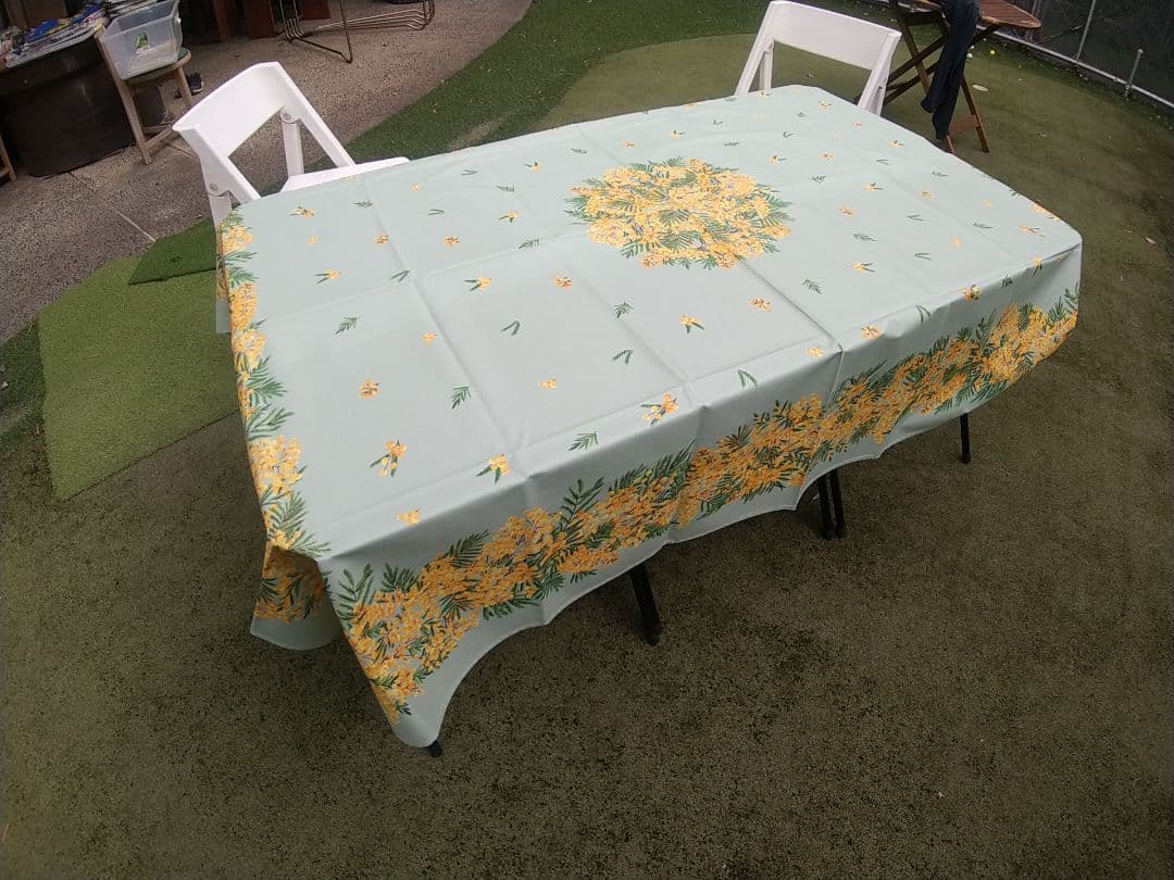南仏プロバンス長方形テーブルクロス ミモザグリーン新品、♥