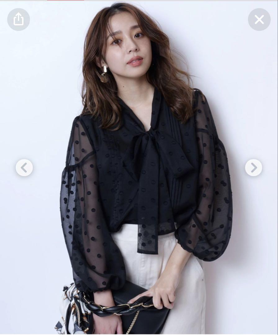 【mi】美品】JUSGLITTY シアードットボウタイブラウス Sサイズ