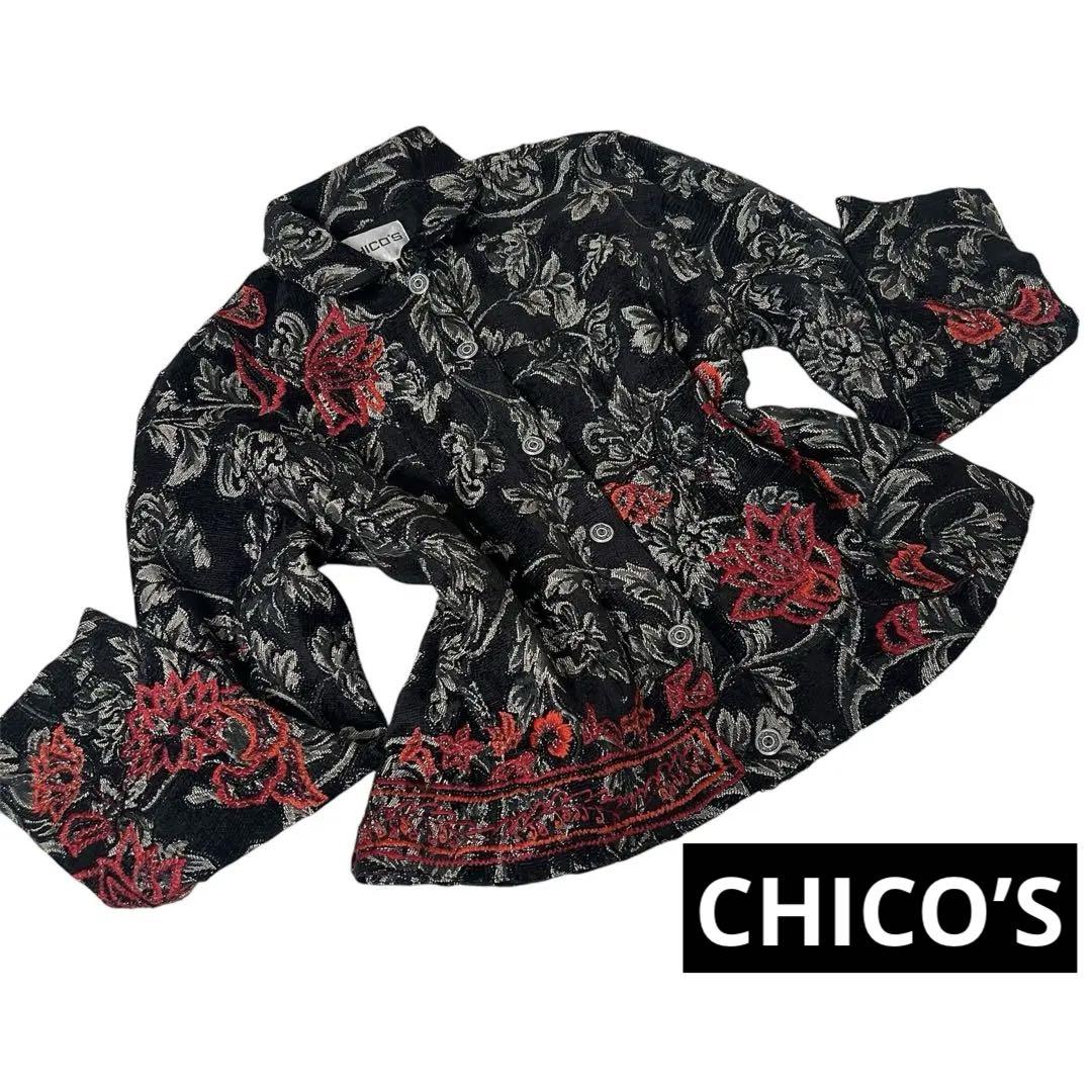 CHICO’S 90‘sヴィンテージトラッカージャケットy2k刺繍ビーズ古着花柄