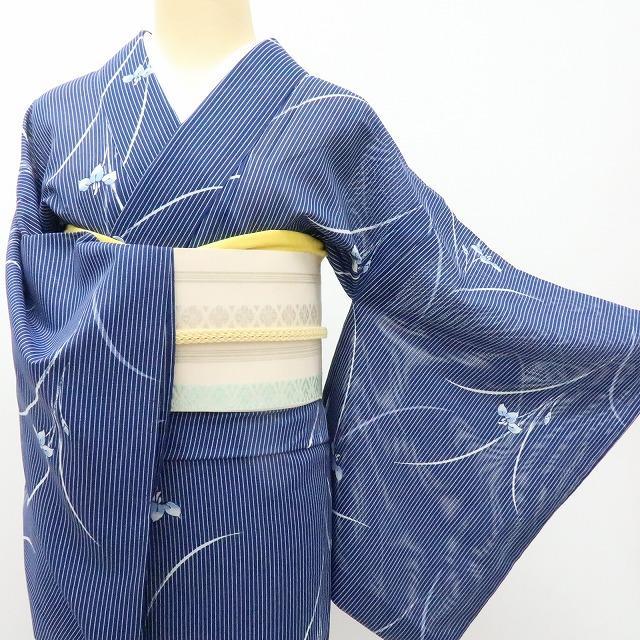 Y2794◆美品 洗える夏着物 絽 誂えポリエステル 手縫い 菖蒲 小紋 着物