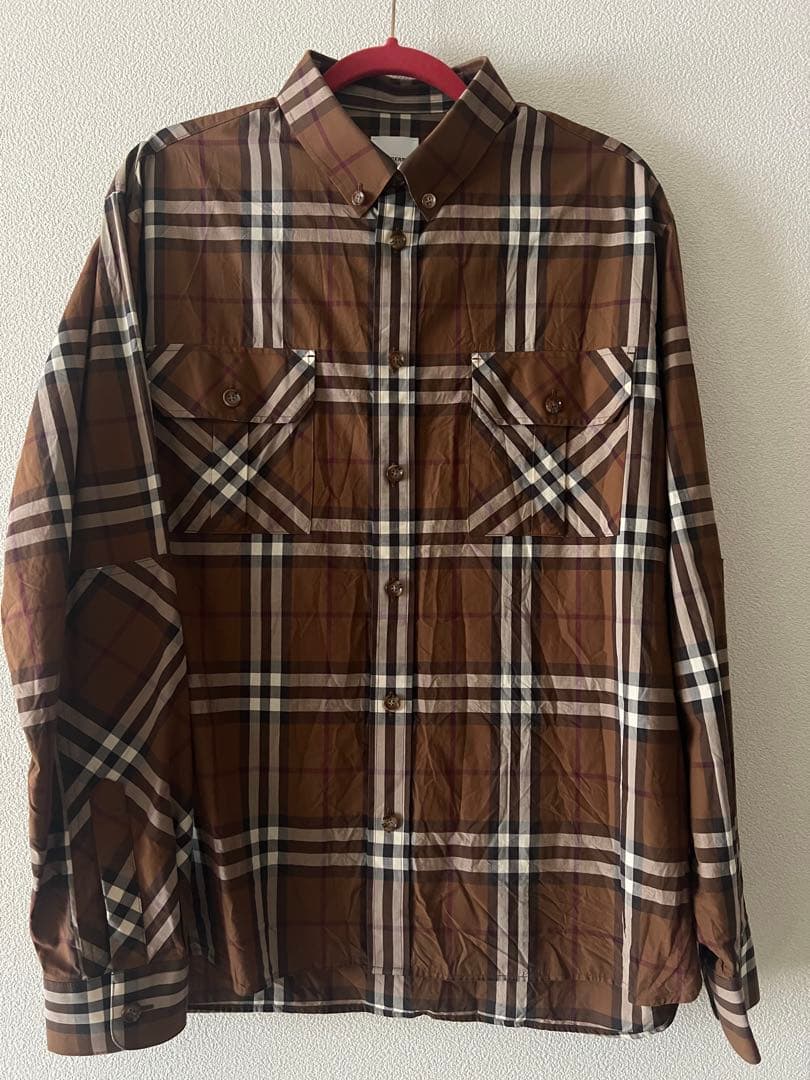 タイムセール　BURBERRY 長袖シャツ ブラウン チェック柄 Lサイズ