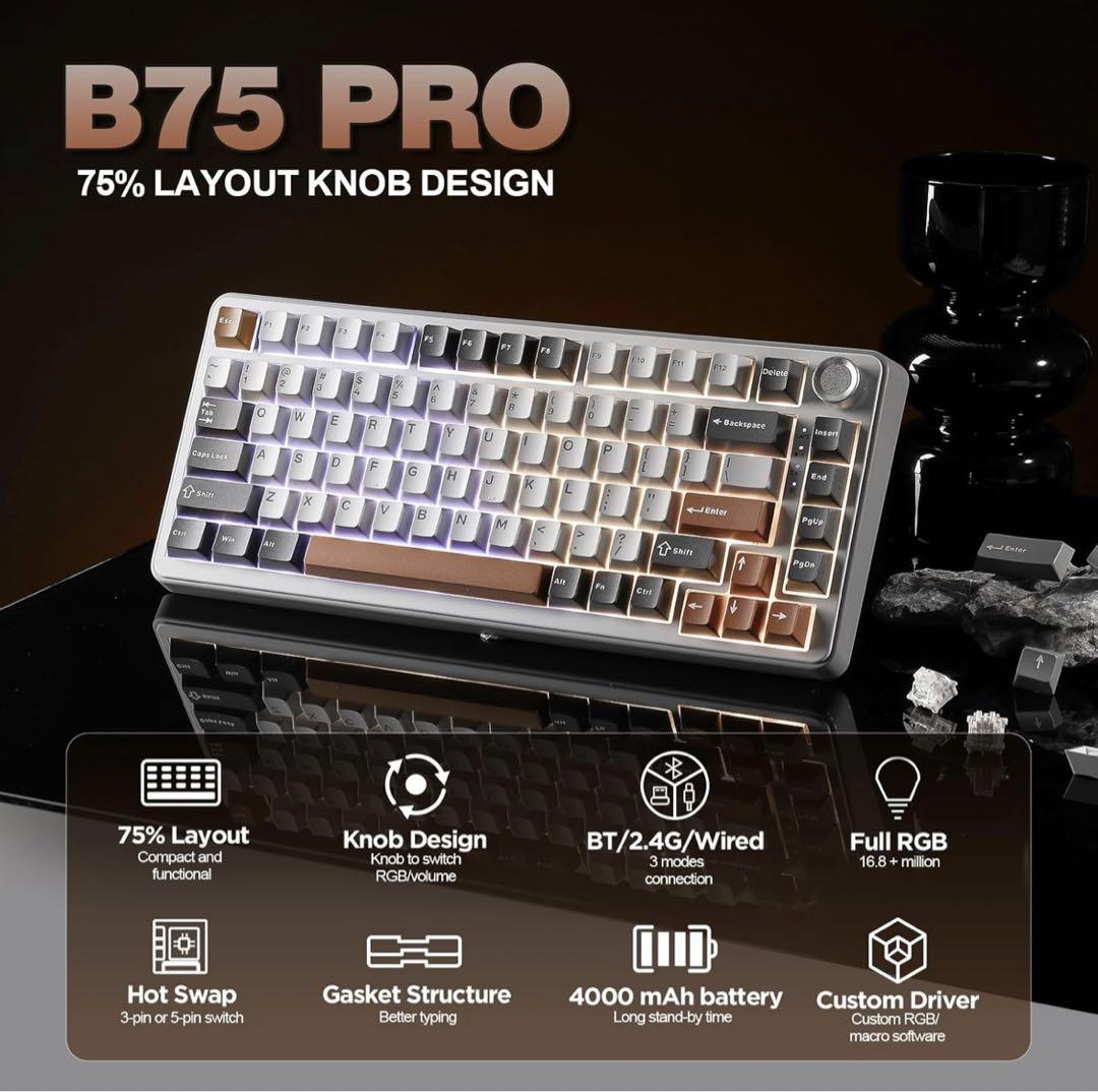 YUNZII B75 PRO メカニカルキーボード ミルクスイッチ 無線
