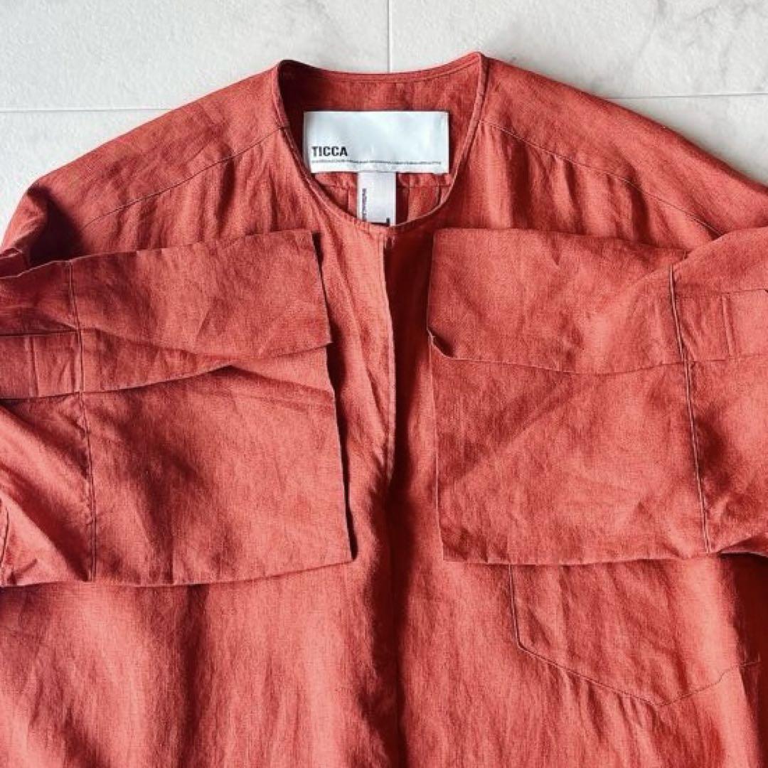 美品✨ティッカ リネン100 フレンチスリーブ ロングシャツ