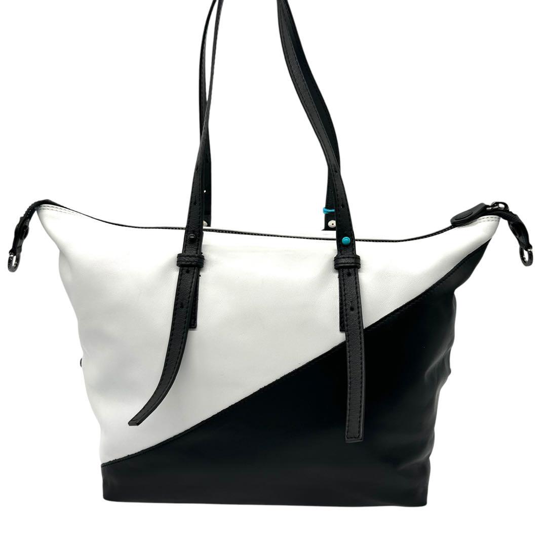 極美品 1718 GABS トートバッグ 2way レザー ホワイト ブラック 極美品 1718 GABS トートバッグ 2way レザー ホワイト ブラック