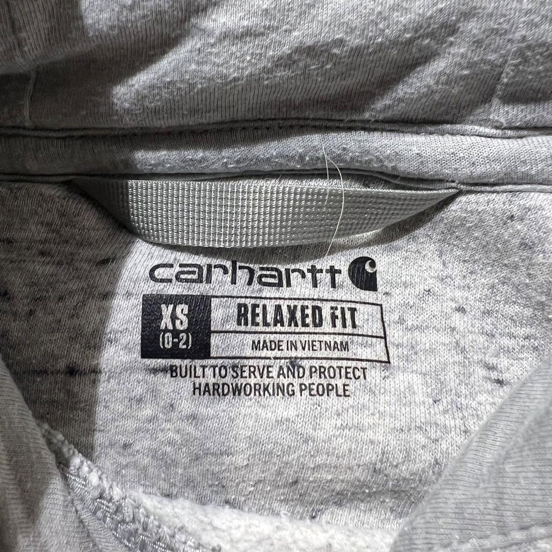 【希少】Carhartt パーカー 袖ロゴ ビッグシルエット 総柄 グレー XS