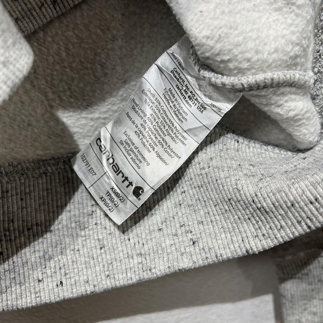 【希少】Carhartt パーカー 袖ロゴ ビッグシルエット 総柄 グレー XS