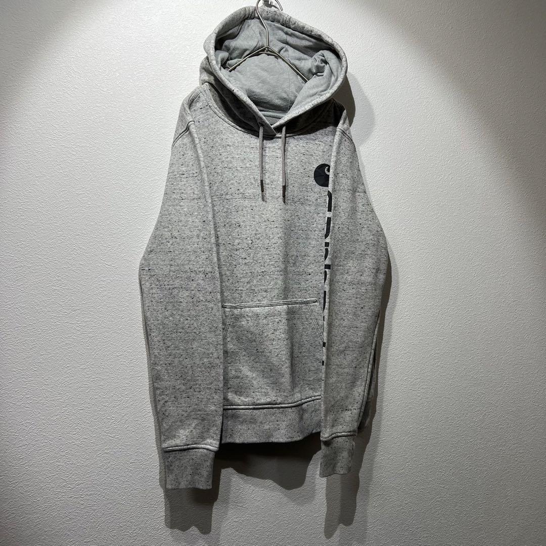 【希少】Carhartt パーカー 袖ロゴ ビッグシルエット 総柄 グレー XS