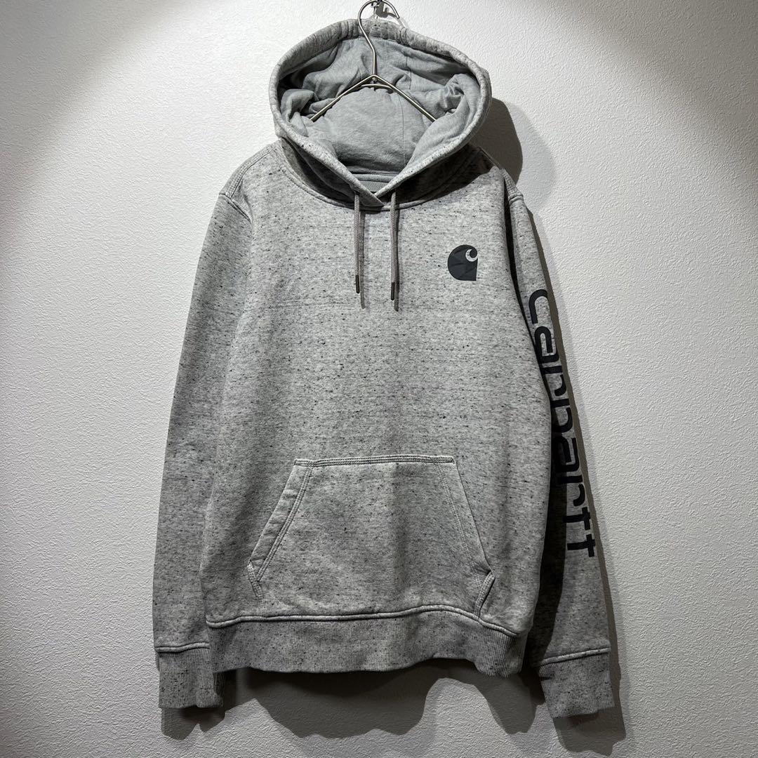 【希少】Carhartt パーカー 袖ロゴ ビッグシルエット 総柄 グレー XS