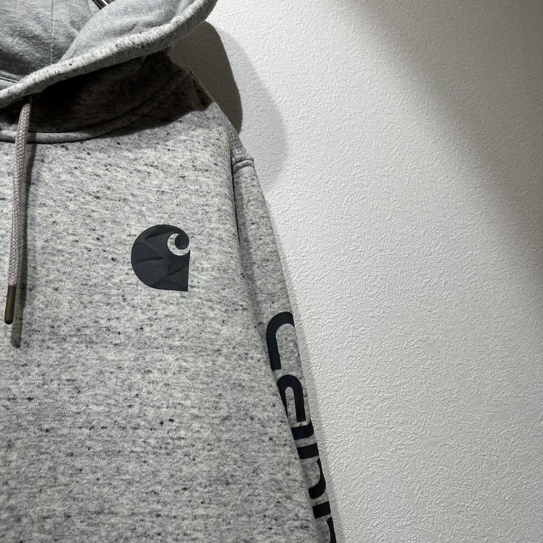 【希少】Carhartt パーカー 袖ロゴ ビッグシルエット 総柄 グレー XS
