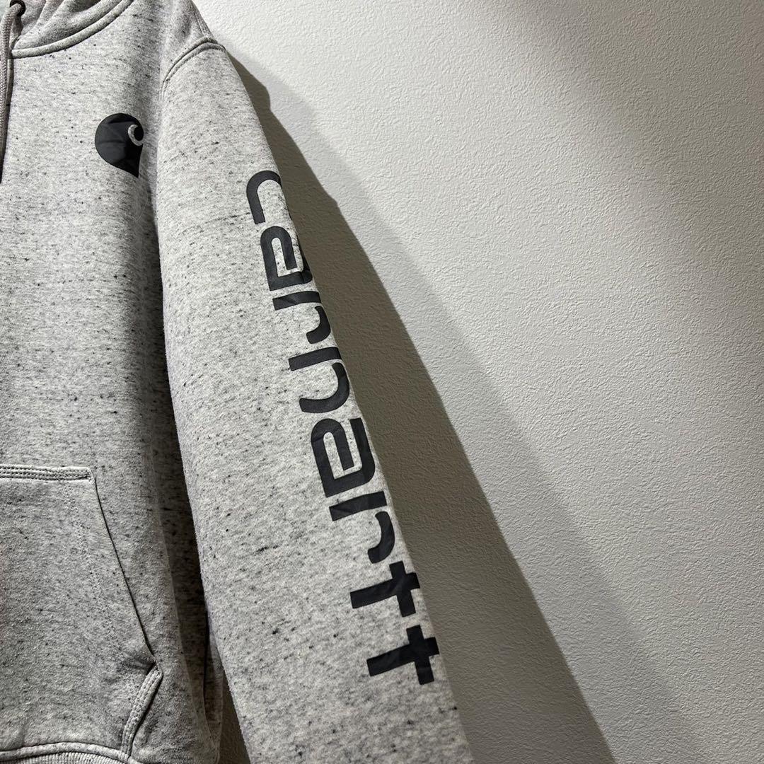 【希少】Carhartt パーカー 袖ロゴ ビッグシルエット 総柄 グレー XS
