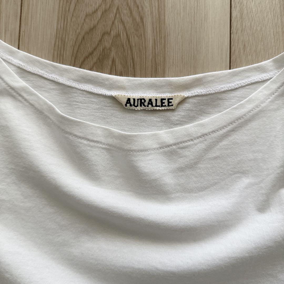 ブランド公式通販サイト 美品】AURALEE オーラリー 1 白 クロップ丈 ボートネックT トップス