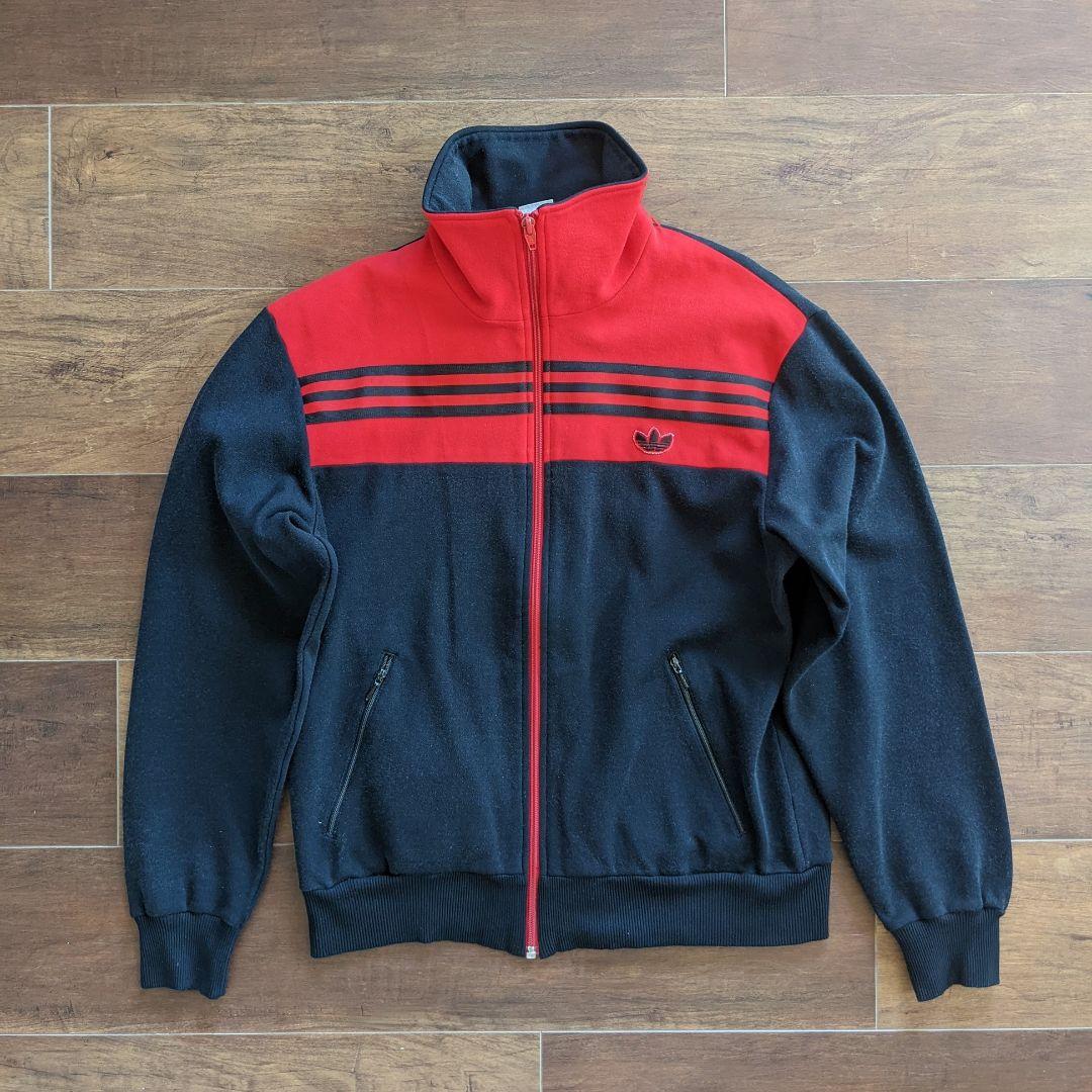 adidas トラックジャケット 80s デサント製 西ドイツ プッシュされた製品 adidas トラックジャケット ジャージ デサント製 西ドイツ製 80s ジャージ