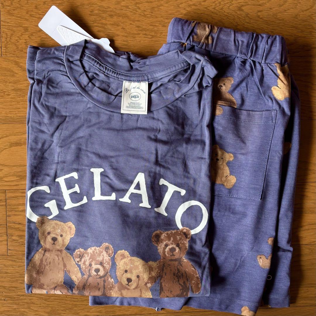 新品 未使用 ベアワンポイントTシャツ&ベア柄ロングパンツ ネイビー gelato pique｜【ONLINE限定】【接触冷感】ベアワンポイントT