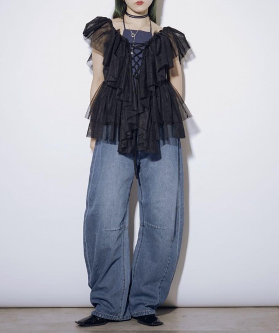 ezick トップス Multi-layered レースアップチュールビスチェ