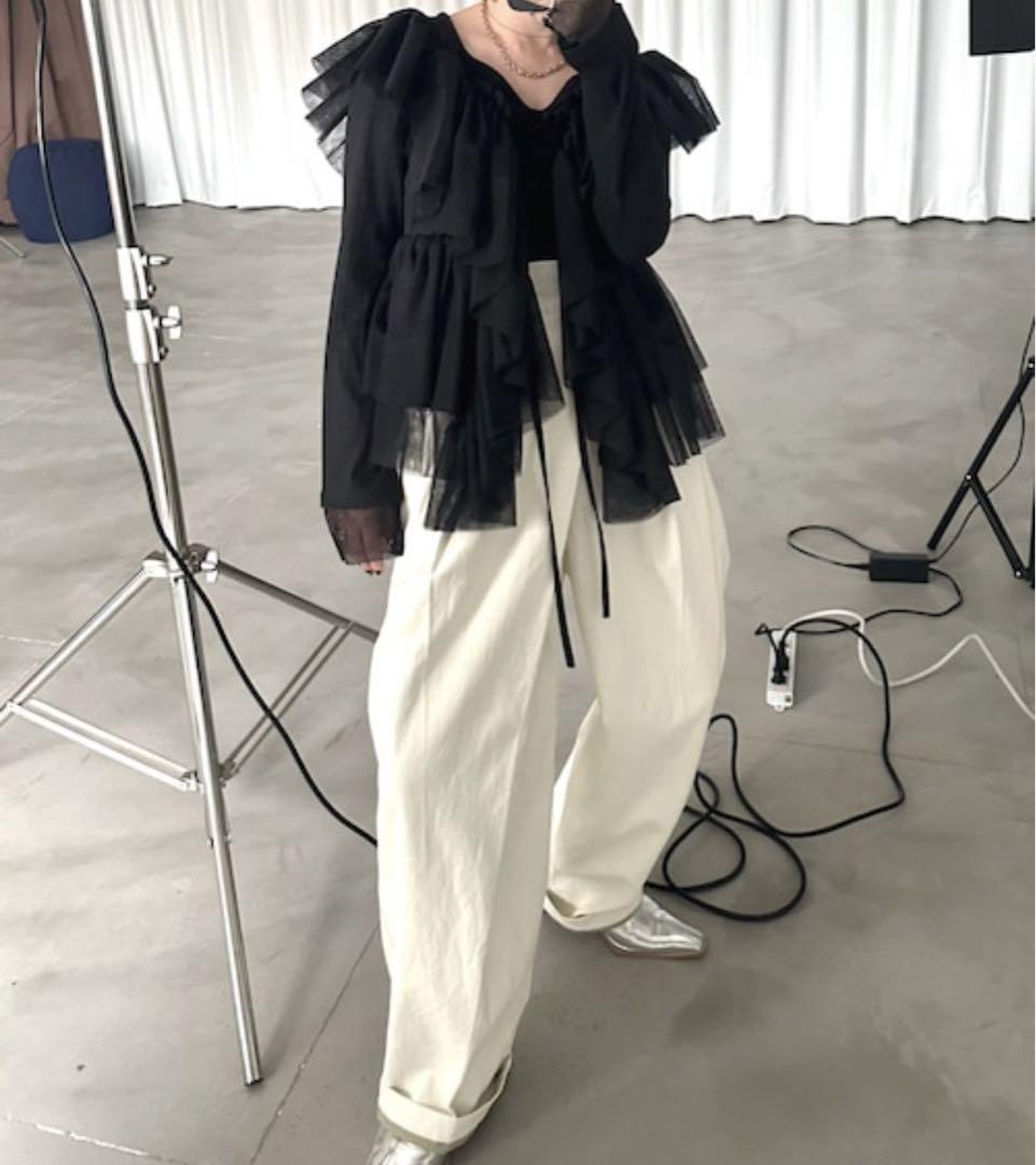 ezick トップス Multi-layered レースアップチュールビスチェ