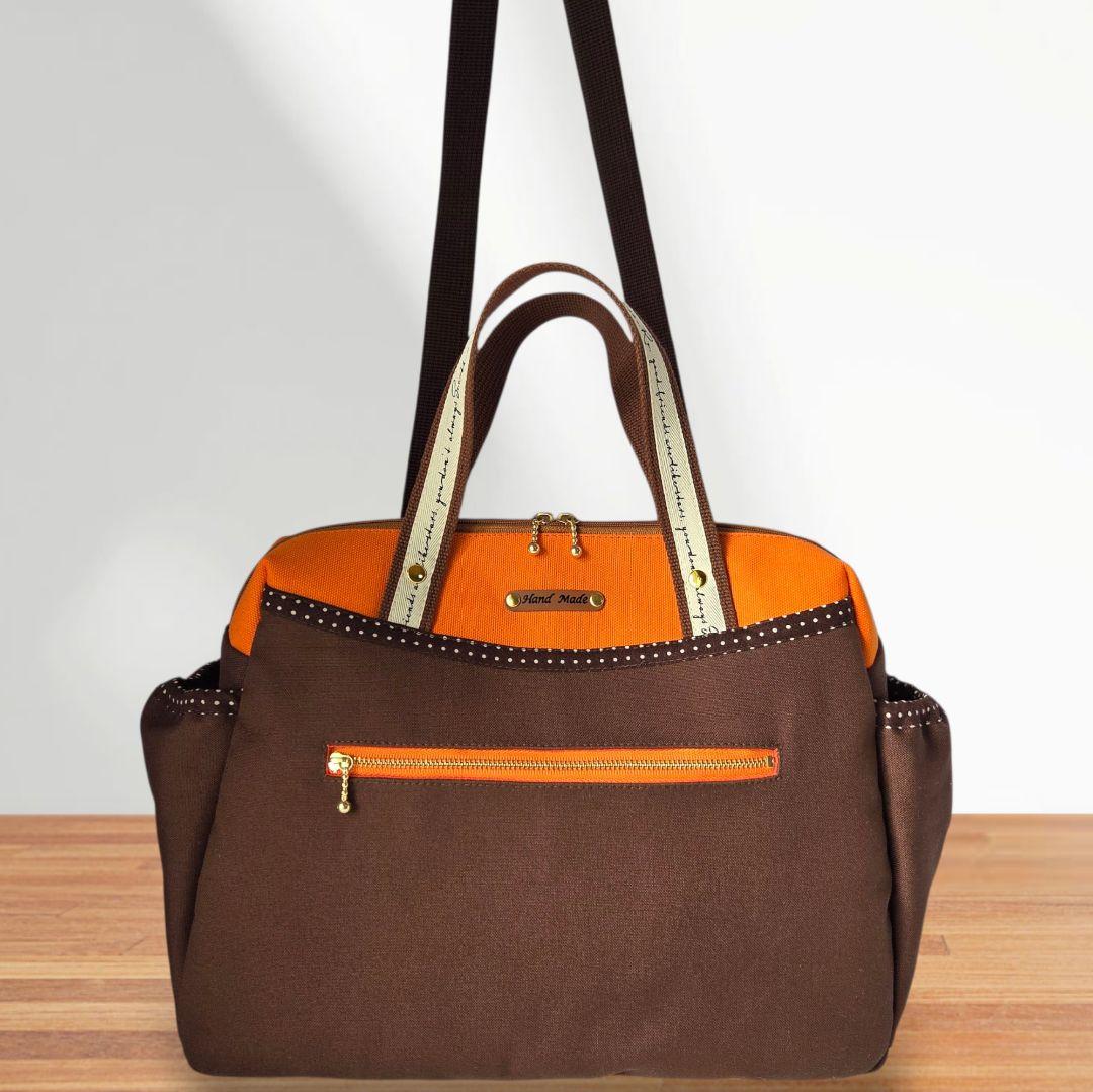 queenbee　ボストン型3way バッグ（L）帆布×ドット