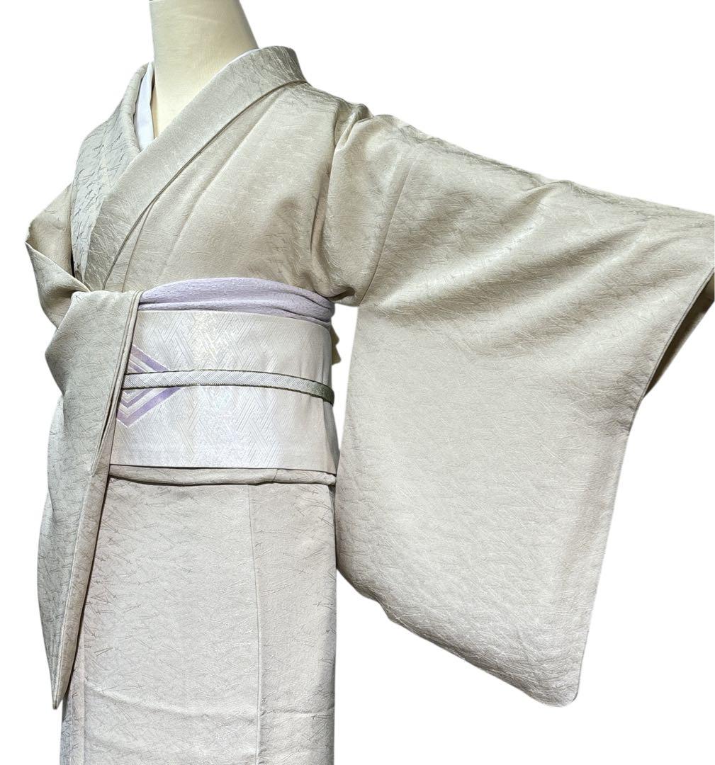 A89愛華 着物 小紋 袷 金糸鳥 正絹 美品 刺繍紋一枚 身丈162cm