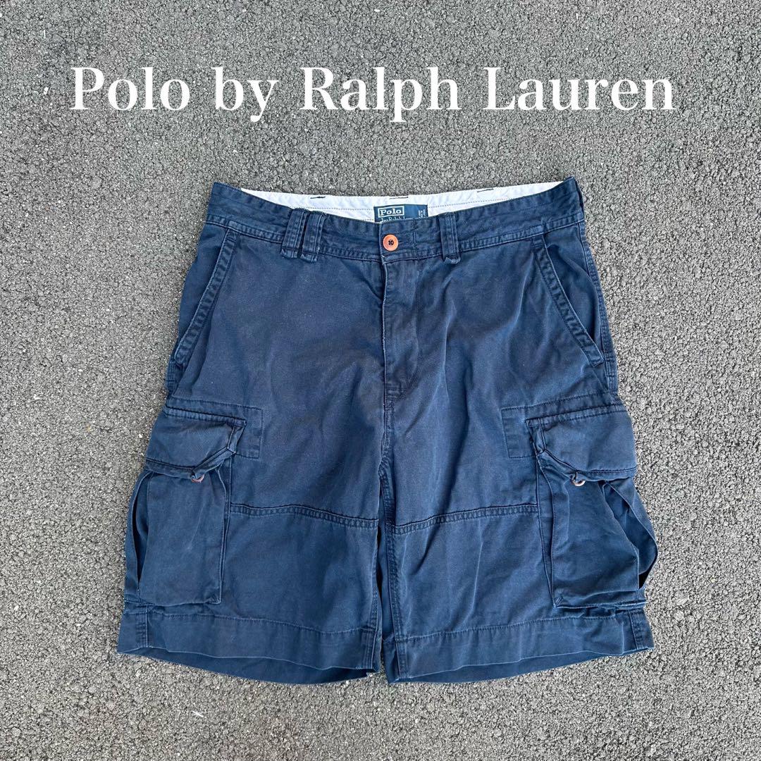 ラルフローレン　90s　カーゴショーツ　ハーフパンツ　古着　ネイビー　紺色　38 古着 Polo Ralph Lauren チノ カーゴ ショーツ ショート パンツ