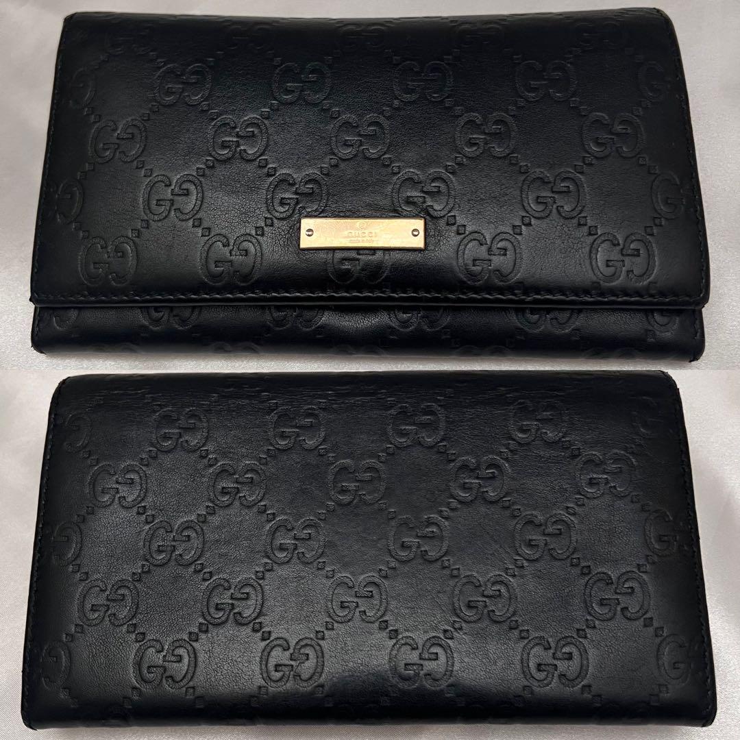 ✨美品✨グッチ　シマレザー長財布　244946 ロゴプレート ブラック
