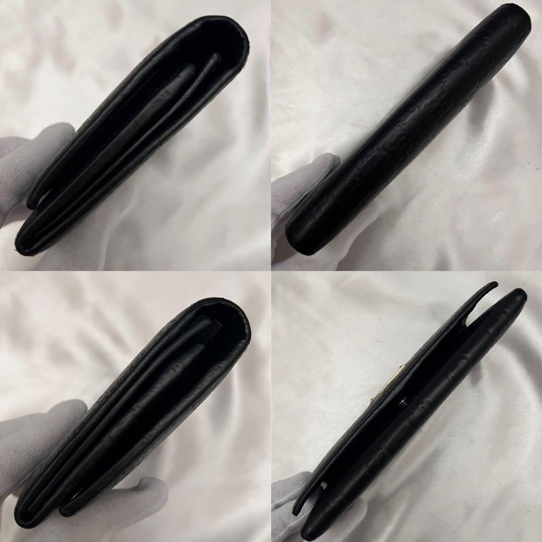 ✨美品✨グッチ　シマレザー長財布　244946 ロゴプレート ブラック