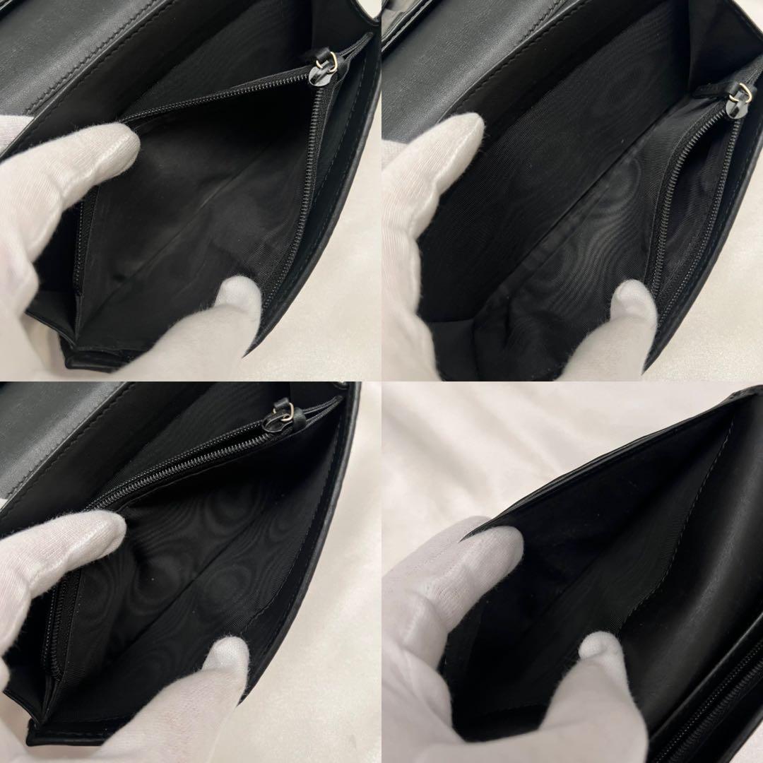 ✨美品✨グッチ　シマレザー長財布　244946 ロゴプレート ブラック