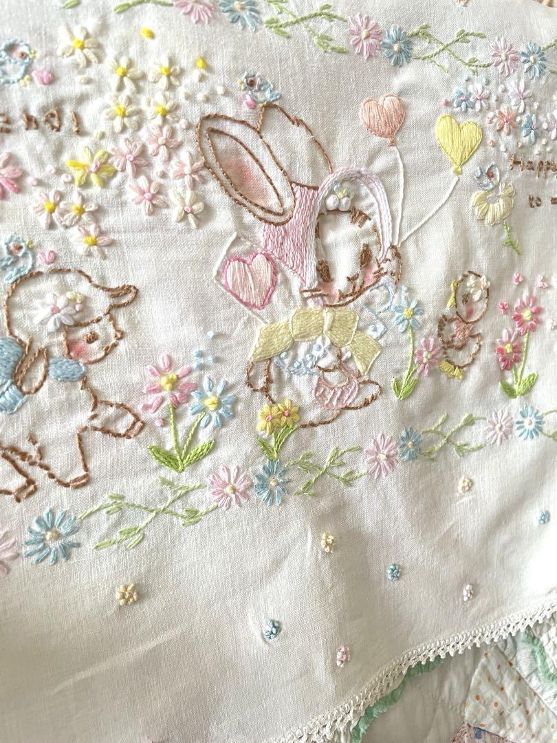 ありがとう価格 ヴィンテージクロス＆アニマルちゃん刺繍ハンドメイド·͜· ♡