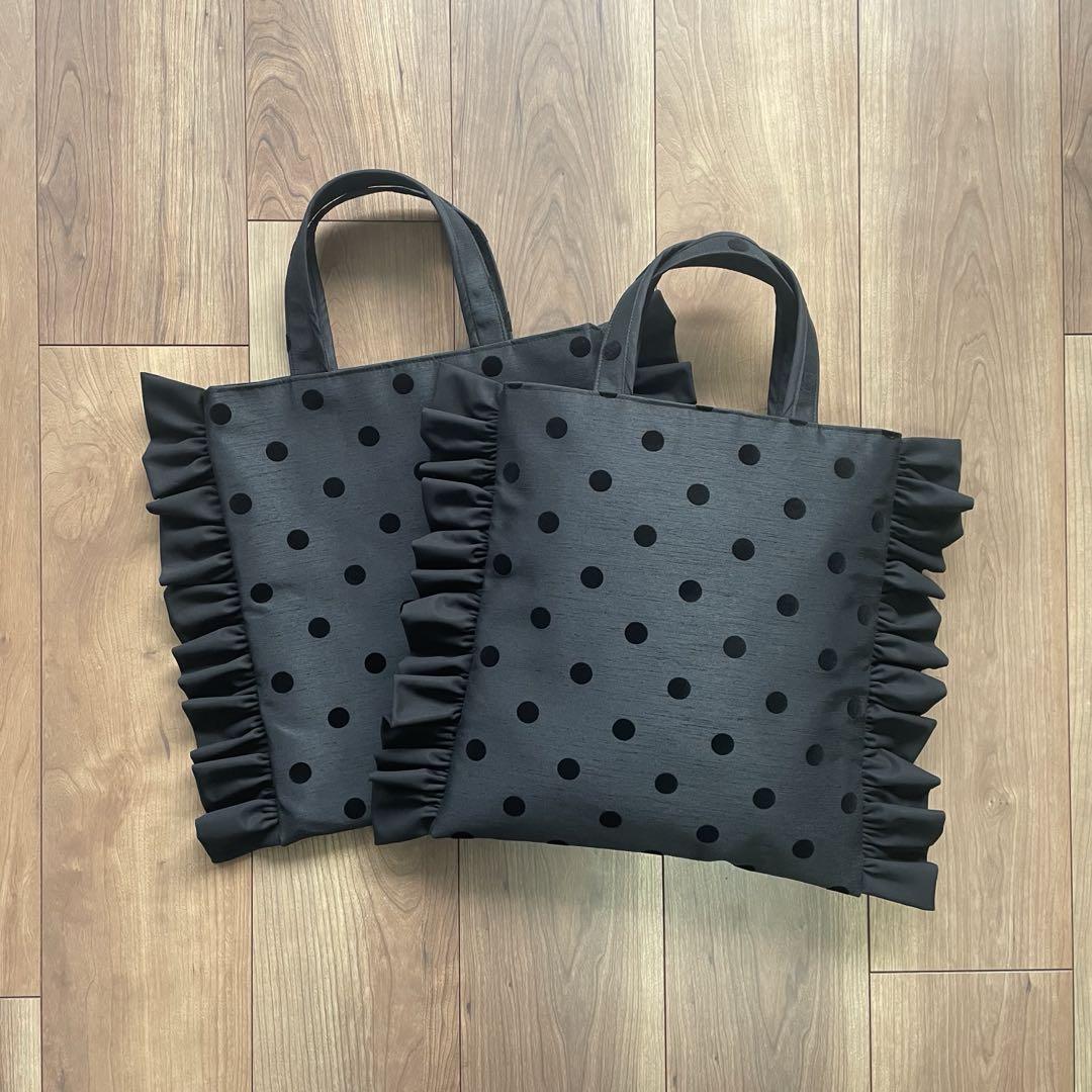 ハンドメイド ♡ フリルバッグ フリフリトート フロッキードット